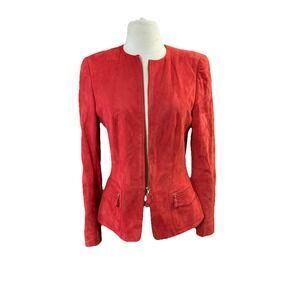 Escada ziegenleder goat leather jacket Sz 38 Red Suede Blazer Luxury Vtg